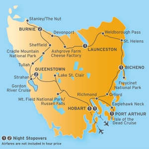Itinerary map for AATKings 10 Day Tasmanian Wonders