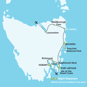 Itinerary map for AATKings 5 Day East Coast Getaway