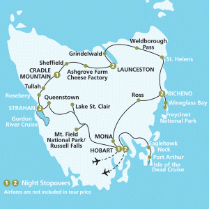 Itinerary map for AATKings 11 Day Best of Tasmania