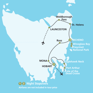 Itinerary map for AATKings 5 Day East Coast Getaway